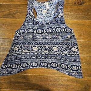 FOREVER 21 BLUE, WINE & WHITE RACER BACK SHARK BITE HEM TANK TOP SIZE MEDIUM